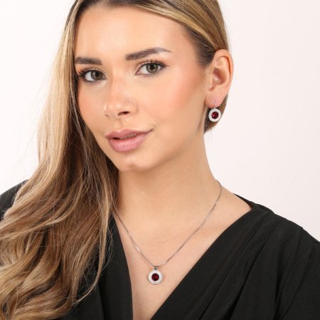 Súprava šperkov s náušnicami s kryštálmi Swarovski a červeným okrúhlym príveskom 39107.3 Ruby