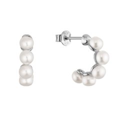 Stříbrné náušnice kruhy s bílými říčními perlami 21131.1