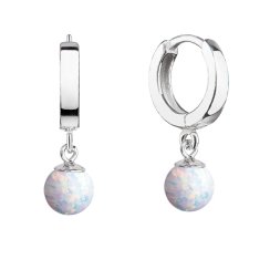 Strieborné náušnice kruhy s bielym syntetickým opálom 11404.1 White