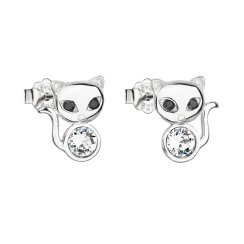 Stříbrné náušnice pecka s krystaly Swarovski bílá kočka 31250.1 Krystal