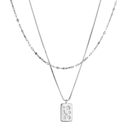 Strieborný dvojitý náhrdelník s bielou perleťou 12155.1