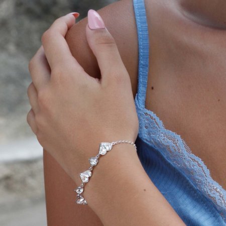 Strieborný náramok so Swarovski kryštálmi biele srdce 33109.1 Krystal