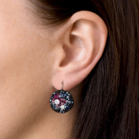 Stříbrné náušnice visací s krystaly Swarovski mix barev kulaté 31161.4 Galaxy
