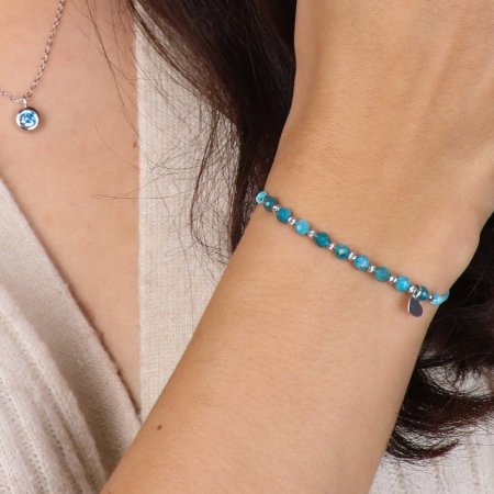 Textilný náramok tyrkysový s korálkami z apatitu 13059.3 apatite