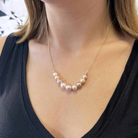Pozlacený stříbrný náhrdelník s 9 říční perlami na řetízku 22046.3 multi Au plating
