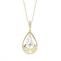 Stříbrný pozlacený náhrdelník bílý perlový Caresse NFG584312W White Pearl
