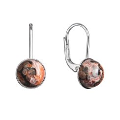 Strieborné visiace náušnice s pravými minerálnymi kameňmi okrúhle 11481.3 Jaspis Leopard Skin