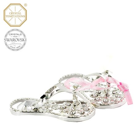 Kovová postříbřená figurka pantoflíčky s bílými krystaly Swarovski Elements