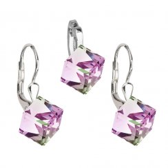Sada šperků s krystaly náušnice a přívěsek fialová kostička 39068.5 Vitrail Light