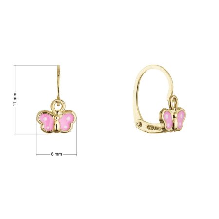 Zlaté 14 karátové detské náušnice ružový motýlik 91A00071
