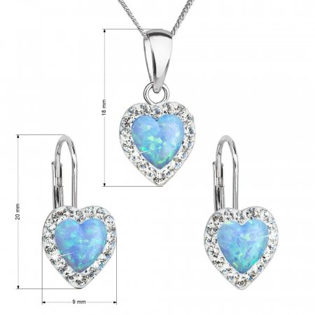 Sada šperků se syntetickým opálem a křišťály Preciosa náušnice a přívěšek světle modré srdce 39161.1