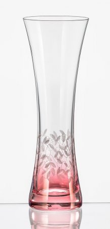 Skleněná váza červená s lístky 19,5 cm