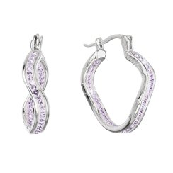 Stříbrné náušnice vlnkové kruhy s křišťály Preciosa fialové 31219.3 Violet