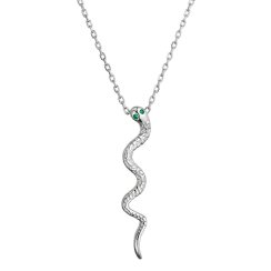 Stříbrný náhrdelník had se zelenými zirkony 12152.3 green