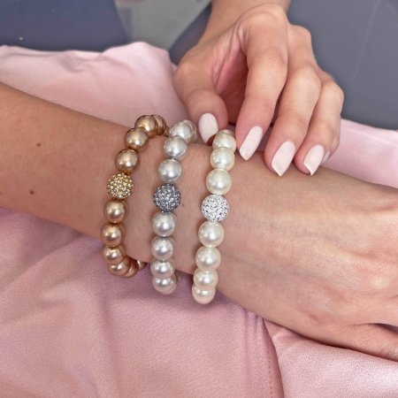 Perlový náramek šedý s křišťály Preciosa 33074.3 Light Grey