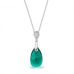 Stříbrný náhrdelník se Swarovski Elements zelená kapka Dainty Drop N610616EM Emerald