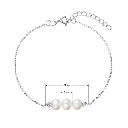 Strieborný náramok retiazka s tromi riečnymi perlami a zirkónmi 23018.1
