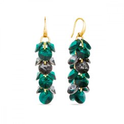 Náušnice zeleno šedé se Swarovski Elements Frou Frou KWDG6428EMSN Emerald+Silver Night