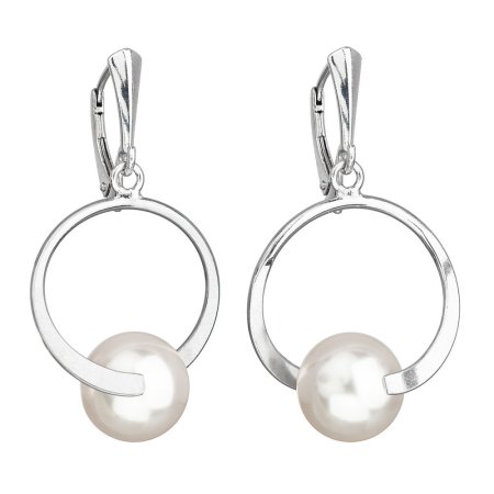 Strieborné náušnice visiace s perlou Swarovski biele okrúhle 31223.1 Biela