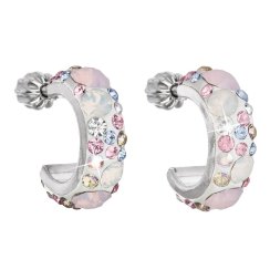 Strieborné náušnice kruhy s kryštálmi Swarovski ružové polkruh 31118.3 Magic rose