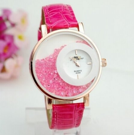 Dámské hodinky s růžovými křišťálky růžové