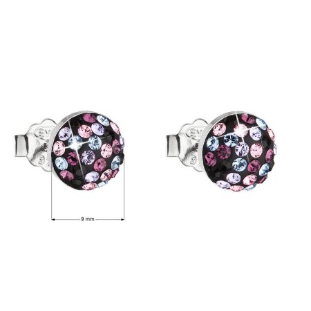 Strieborné náušnice pecka s kryštálmi Swarovski fialové okrúhle 31136.3 Magic Violet