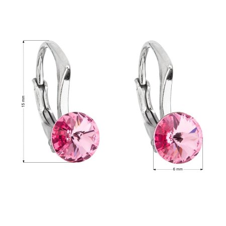 Strieborné náušnice visiace s kryštálmi Swarovski ružové okrúhle 31230.3 Rose