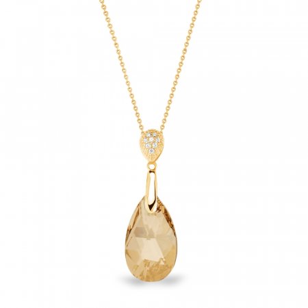 Strieborný pozlátený náhrdelník so Swarovski Elements zlatá kvapka Dainty Drop NG610616GS Gold Shadow