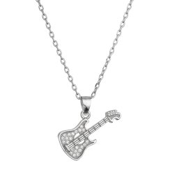 Strieborný náhrdelník gitara so zirkónmi 12126.1