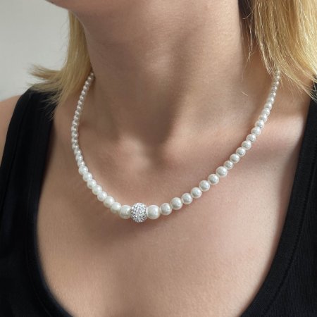 Perlový náhrdelník biely s krištáľmi Preciosa 32006.1