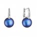 Stříbrné náušnice visací se Swarovski modrou perlou a krystaly 31301.3 Dark Blue