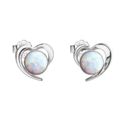 Stříbrné náušnice srdce s bílým syntetickým opálem 31259.3 White