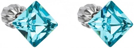 Stříbrné náušnice pecka s krystaly Swarovski modrý čtverec 31065.3 Light Turquoise