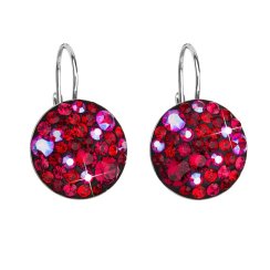 Strieborné náušnice visiace s kryštálmi Swarovski červené okrúhle 31176.3 Cherry