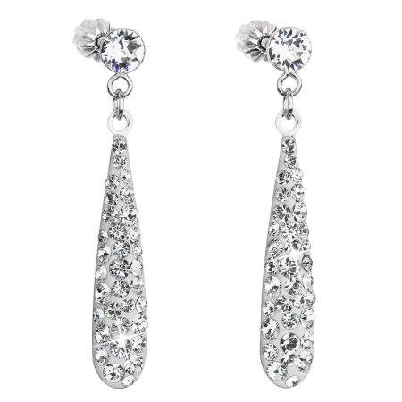 Strieborné náušnice visiace s kryštálmi Swarovski biela slza 31163.1 Kryštál