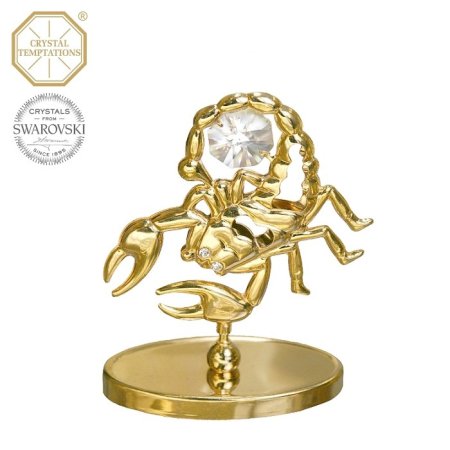 Kovová pozlacená figurka Štír s bílými krystaly Swarovski Elements