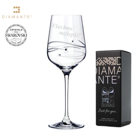 Sklenice na víno se Swarovski Elements 450 ml "Všechno nejlepší"