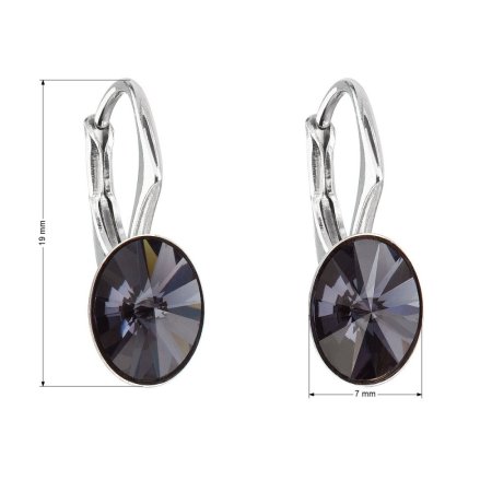 Stříbrné náušnice visací s krystaly Swarovski černý ovál 31276.3 Graphite