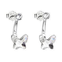 Stříbrné náušnice dvojité s krystaly Swarovski bílý motýl 31247.1 Krystal