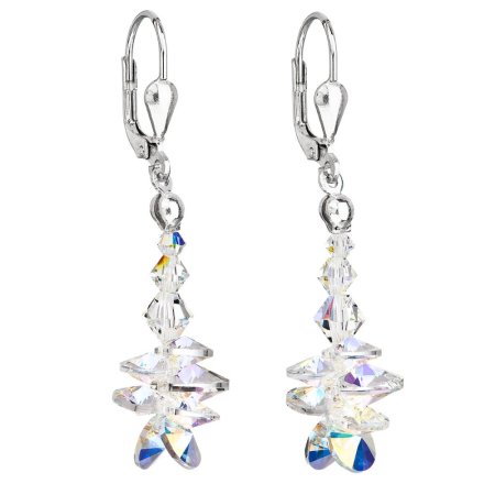 Strieborné náušnice visiace s kryštálmi Swarovski AB efekt strapec 31245.2 AB