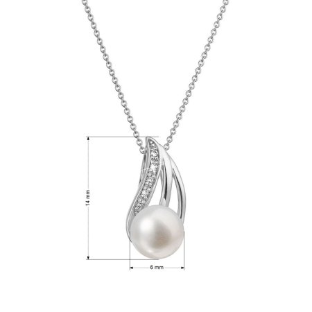 Zlatý 14 karátový náhrdelník bílé zlato s bílou říční perlou a brilianty 82PB00051