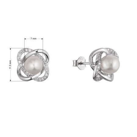 Stříbrné náušnice kytičky s bílou říční perlou 21114.1
