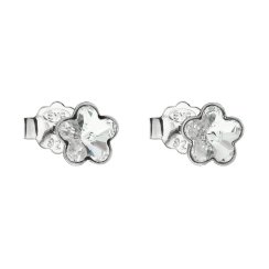 Stříbrné náušnice pecka s krystaly Swarovski bílá kytička 31080.1 Krystal
