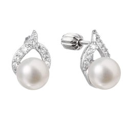 Strieborné náušnice kôstky s bielou riečnou perlou 21055.1