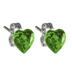 Náušnice se Swarovski Elements zelené srdíčko Peridot