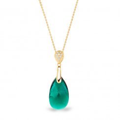 Strieborný pozlátený náhrdelník so Swarovski Elements zelená kvapka Dainty Drop NG610616EM Emerald