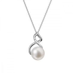 Zlatý 14 karátový náhrdelník biele zlato s bielou riečnou perlou a briliantom 82PB00037