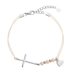 Kabbalah náramok so strieborným krížikom a srdiečkom 13052.3 lt.orange