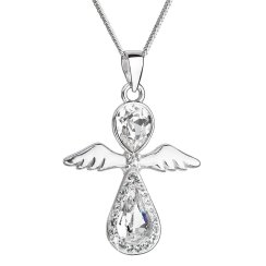 Strieborný náhrdelník anjel so Swarovski kryštálmi biely 32072.1 Krystal