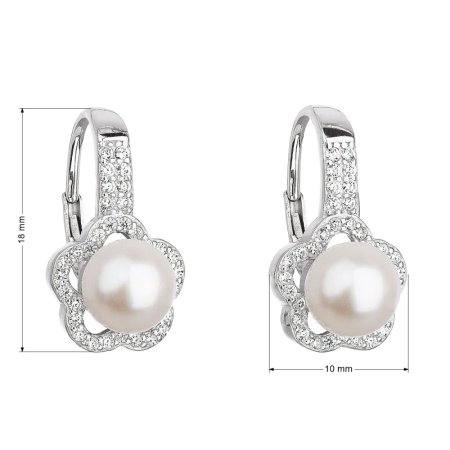 Stříbrné náušnice visací s bílou říční perlou 21046.1 Bílá